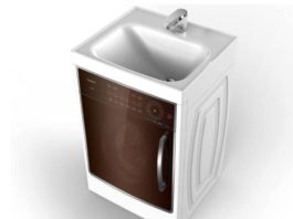 Edles und platzsparendes Design: die Waschmaschine WFG Q8012 V von Hisense mit integriertem Waschbecken