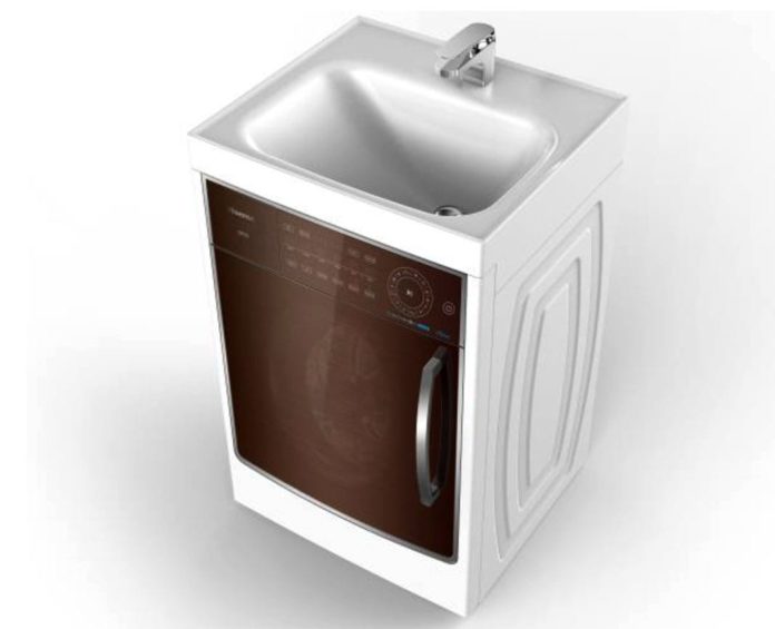 Edles und platzsparendes Design: die Waschmaschine WFG Q8012 V von Hisense mit integriertem Waschbecken