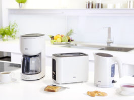 Kaffeemaschine, Wasserkocher und Toaster bilden das Trio der neuen Braun PurEase Frühstücksserie