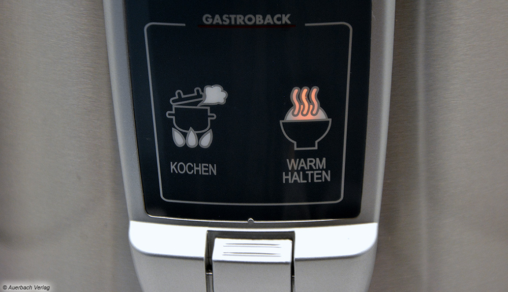 Auch beim Gastroback-Gerät wird das Ende des Garvorgangs gut ablesbar am Display angezeigt