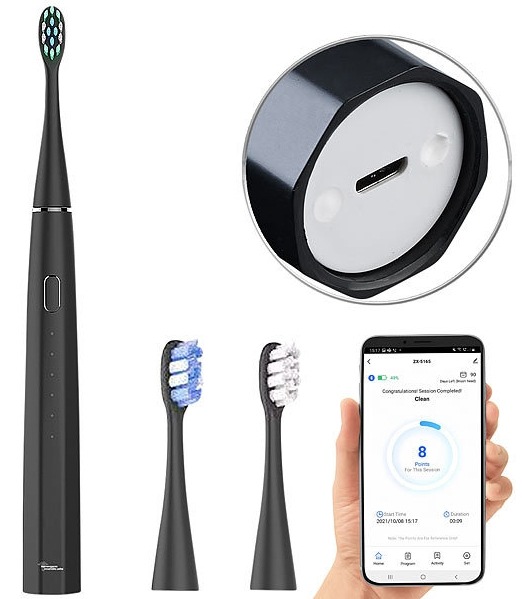 newgen medicals Elektrische Zahnbürste: Smarte Schallzahnbürste, 5 Reinigungsmodi, USB-C-Port, Bluetooth, App