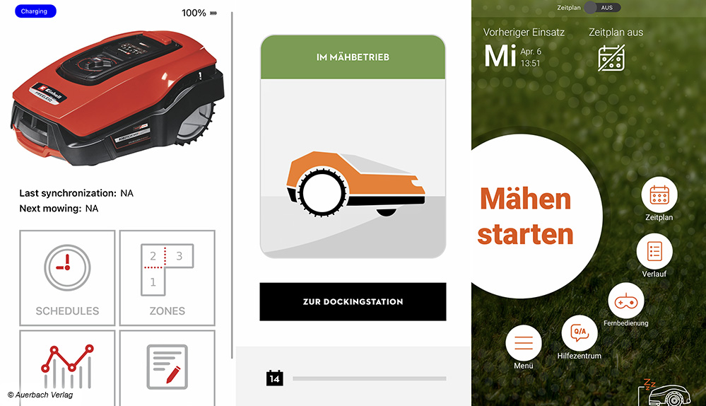 Die Apps bieten Zugang zu Steuerung und Planung der Mähprogramme. Hier Einhell, Stihl und Black+Decker