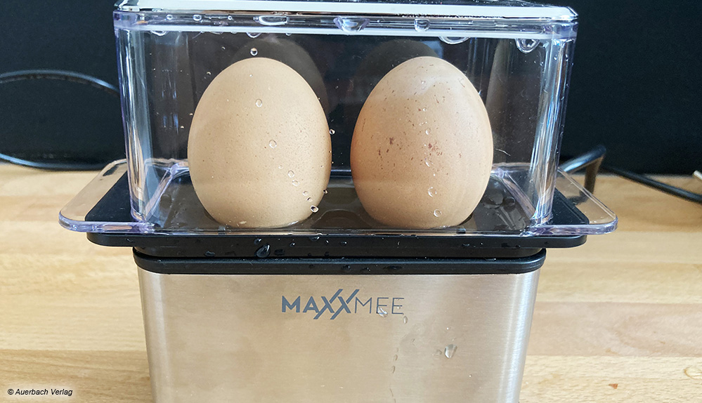 Für den kleinen Hunger: Im Kocher von Maxxmee finden maximal zwei Eier Platz, aber dafür nimmt er auch nicht viel Platz weg