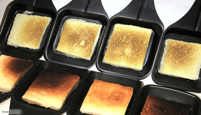 Raclette-Grills von Tefal und Cloer Beim Cloer (oben) ist die Hitzeverteilung am gleichmäßigsten, während der Tefal (unten) mit einzelnen Hotspots nicht überzeugen kann