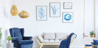 Wohnzimmer Sessel blau Couch