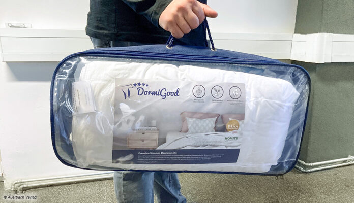 Zu den Daunendecken von Dormigood gehört immer eine passende Tasche für die Lagerung und einen komfortablen Transport