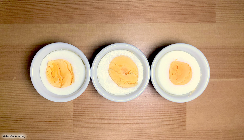 Erfolgreiche, aber zeitintensive Testreihe: Rund 14 bis 16 min brauchen die drei Geräte für ein hartgekochtes Ei