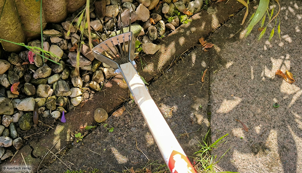 Sneeboer hat einen sehr kleinen Laubrechen im Programm. Damit kommt man sehr gut in ansonsten schwer zugängliche Ecken beim Laubrechen 
