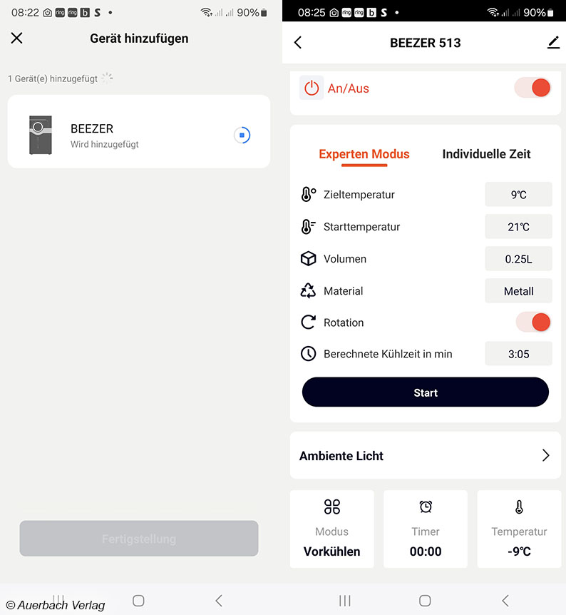 Mit der Beezer-App können Sie die Steuerung, einschließlich der Vorgaben für die Flasche, präzise eintragen