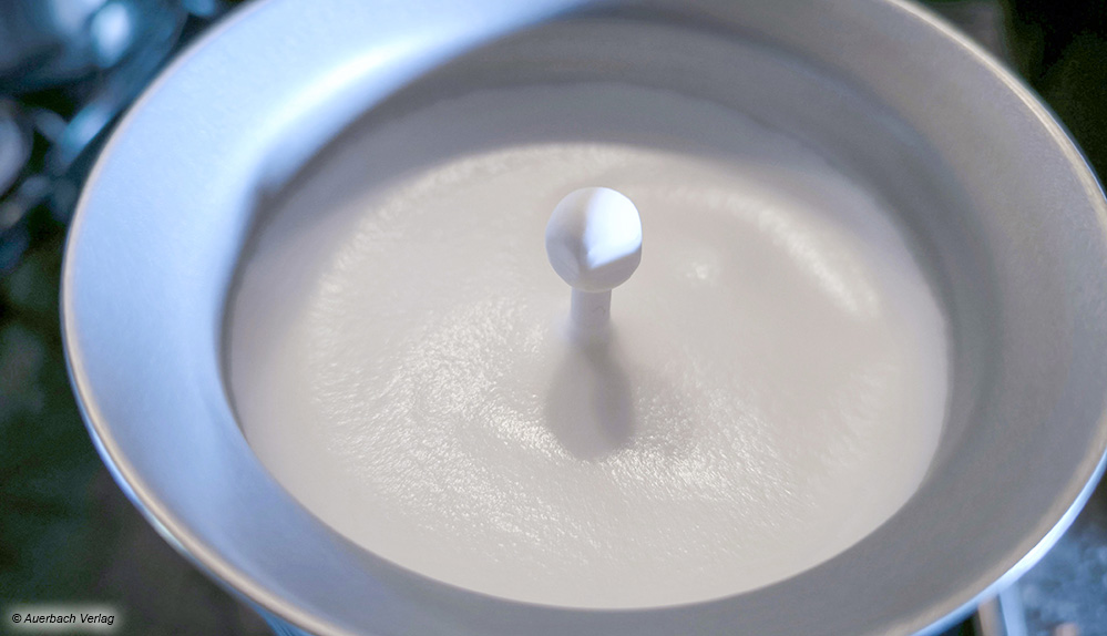 Tchibo und Gastroback spendieren ihren Geräten magnetische Schaumspiralen. Damit man diese vor dem Ausgießen entfernen kann, verfügen sie über einen langen Griff
