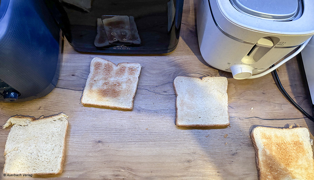 Hier zu sehen: das Toastergebnis von der Innenseite bei auf mittel eingestellter Stufe bei allen Modellen