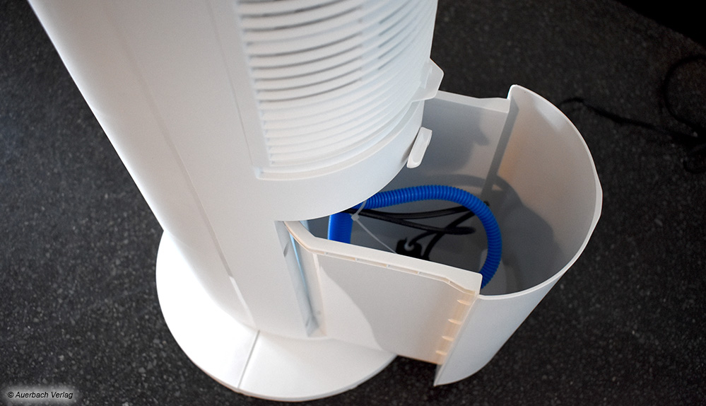 Balters Turmventilator kann auf Wunsch mit Wasserkühlung betrieben werden. Im Sommer besonders erfrischend