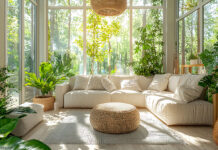 Wintergarten mit Sofa und Pflanzen