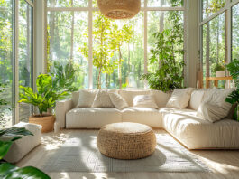 Wintergarten mit Sofa und Pflanzen