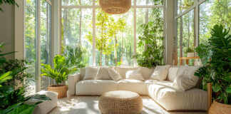 Wintergarten mit Sofa und Pflanzen