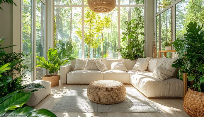 Wintergarten mit Sofa und Pflanzen