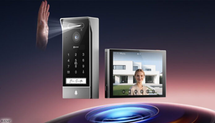 Die HP7 Pro Video-Türsprechanalge von EZVIZ öffnet Türen per Handflächenerkennung.