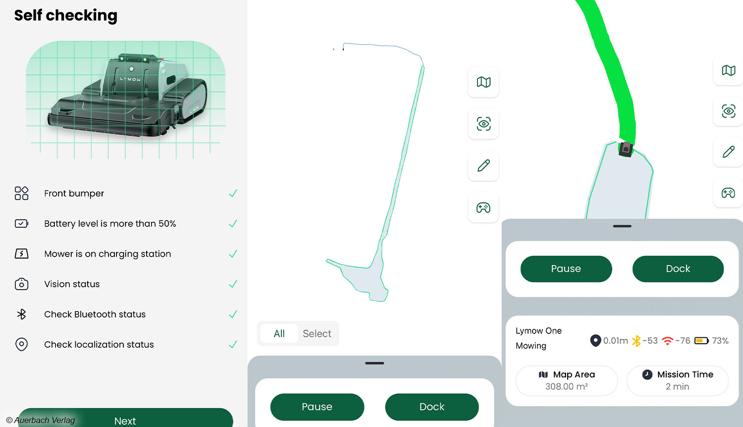 Die App des Lymow One bietet noch recht wenige Funktionen, doch zum Erstellen der Mähzonen, der Überwachung des Betriebs und zum manuellen Eingreifen ist sie nutzbar