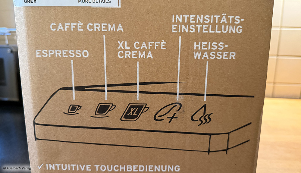 Auf dem Karton gibt es bereits die Bedienungsanleitung in Kurzform