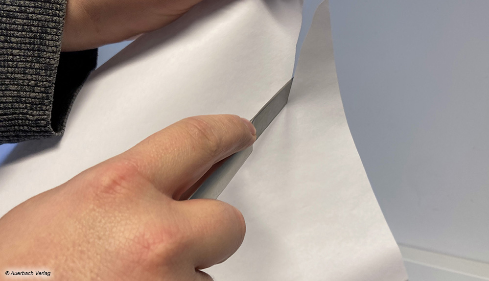 Nach dem Einsatz der elektrischen Messerschleifer lässt sich mit den vormals stumpfen Messern ein Blatt Papier zerschneiden